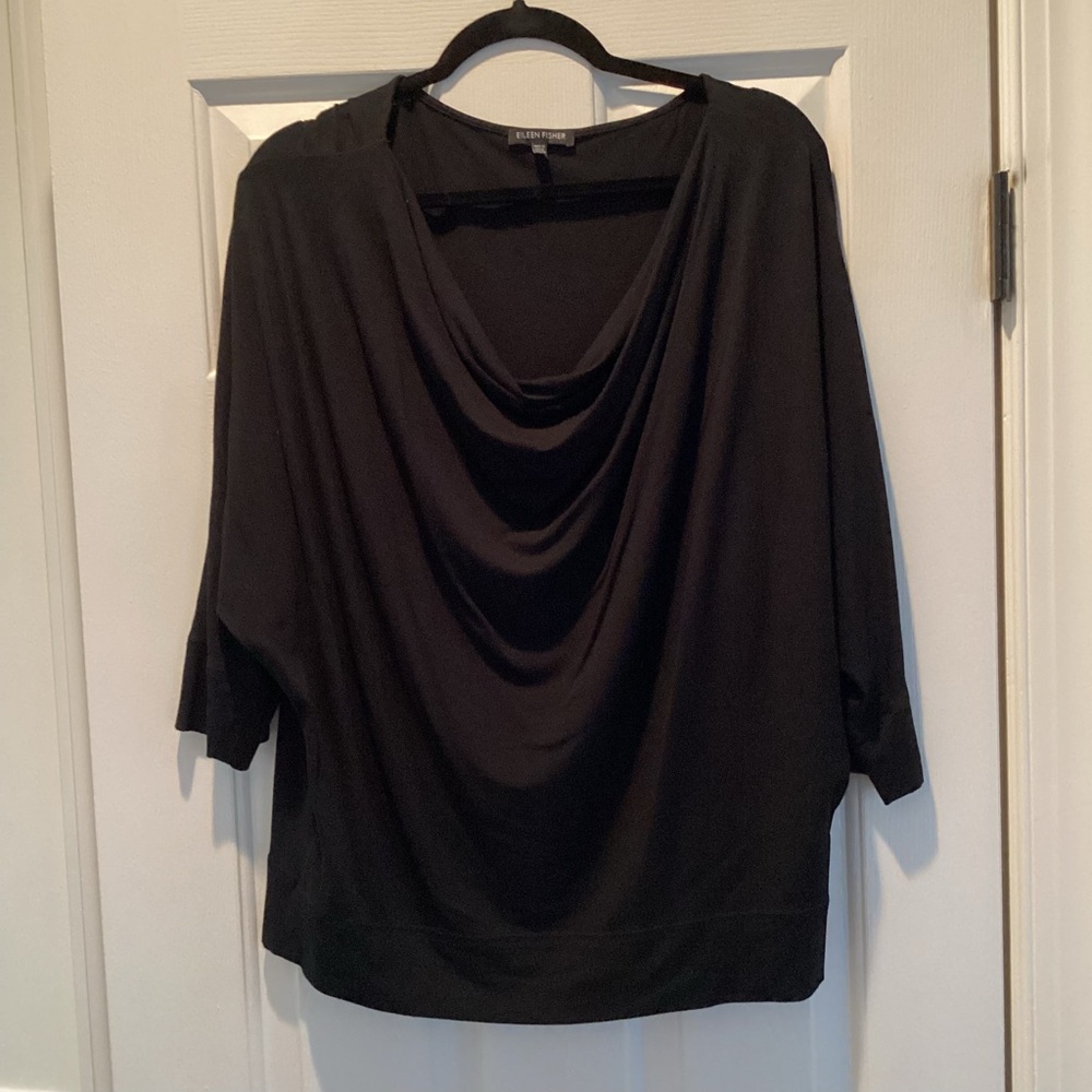 Eileen Fisher Black Drape Cowl Neck Top | Size M